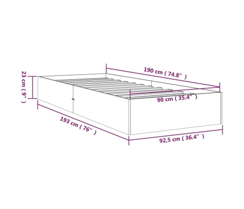 Estructura cama individual sin colchón madera maciza 90x190 cm