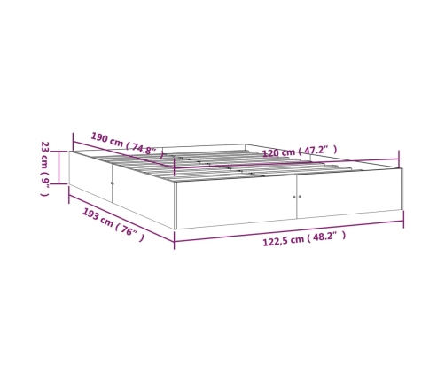 Estructura de cama doble sin colchón madera maciza 120x190 cm