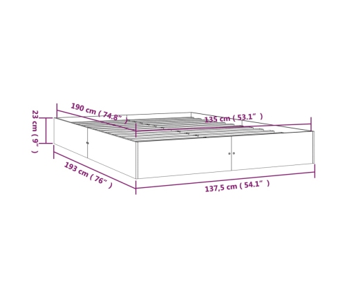 Estructura cama doble sin colchón madera maciza gris 135x190 cm