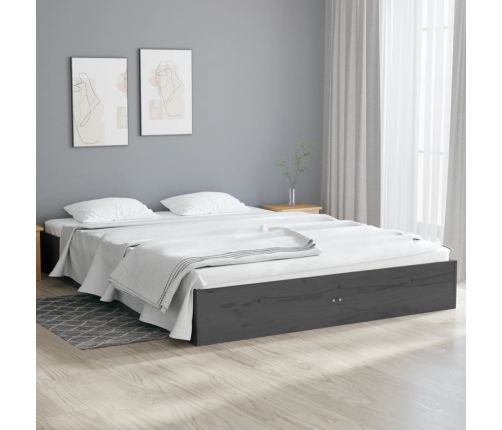 Estructura cama doble sin colchón madera maciza gris 135x190 cm