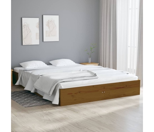 Estructura cama sin colchón madera maciza marrón miel 135x190cm