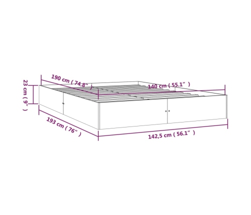 vidaXL Estructura de cama de madera maciza negro 140x190 cm