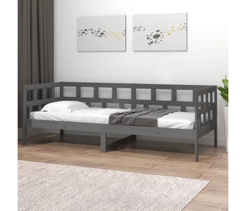 Sofá cama sin colchón madera maciza de pino gris 90x200 cm