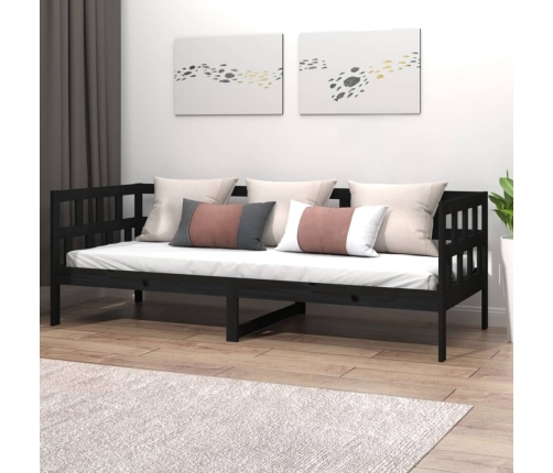 Sofá cama sin colchón madera maciza de pino negro 90x200 cm