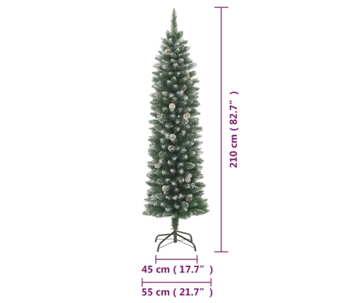 Árbol de Navidad artificial estrecho con soporte PVC 210 cm