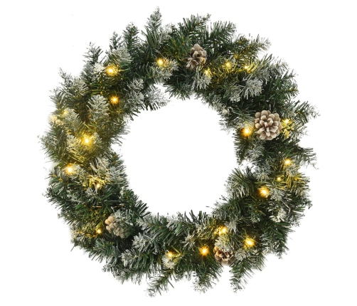 Corona de Navidad con luces LED PVC verde 45 cm