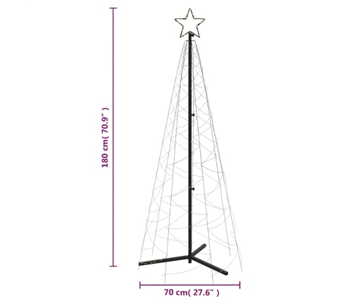 Árbol de Navidad cónico 200 LED blanco cálido 70x180 cm