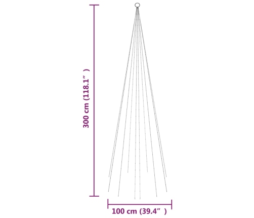 Árbol de Navidad en asta de bandera 310 LED blanco cálido 300cm