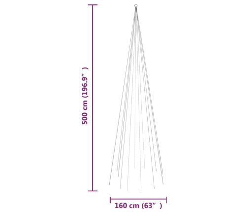 Árbol de Navidad en asta de bandera 732 LED blanco cálido 500cm