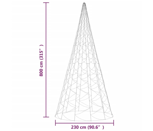 Árbol de Navidad en asta de bandera 3000 LED de colores 800 cm