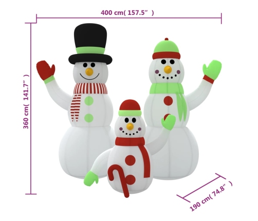 Familia de muñecos de nieve inflables con LED 360 cm