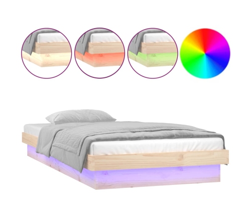 Estructura de cama LED sin colchón madera maciza 90x200 cm