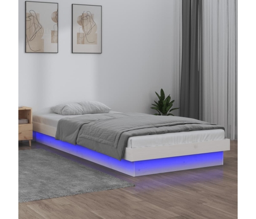 Estructura cama LED sin colchón madera maciza blanco 90x200 cm