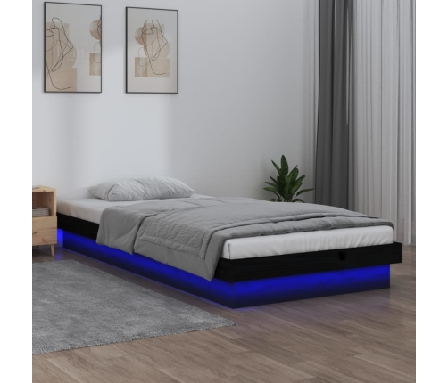 Estructura de cama con LED madera maciza negra 90x200 cm