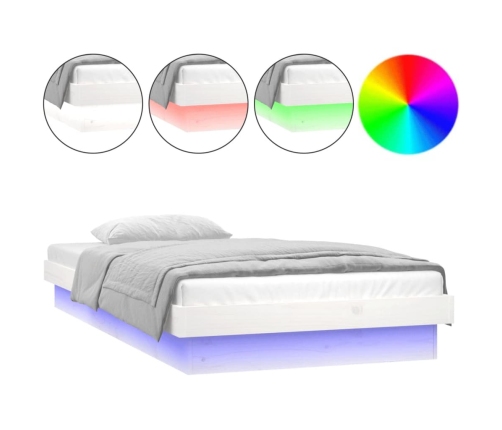 vidaXL Estructura de cama con LED madera maciza blanca 100x200 cm