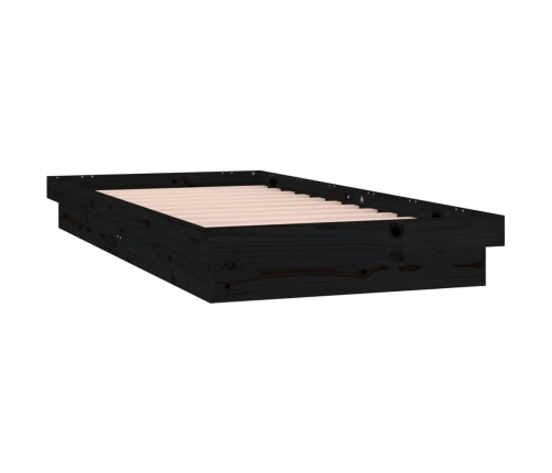 Estructura cama LED sin colchón madera maciza negro 100x200 cm