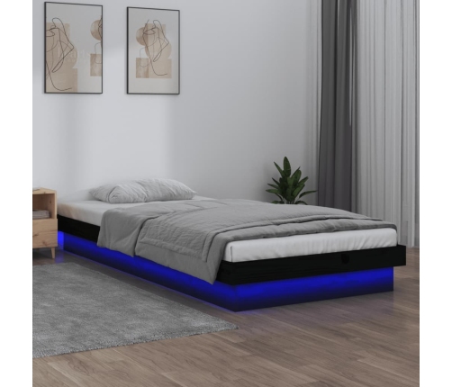 Estructura cama LED sin colchón madera maciza negro 100x200 cm