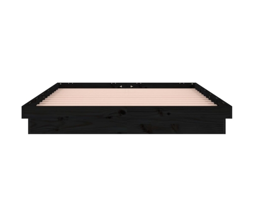 Estructura de cama doble LED sin colchón madera maciza negro