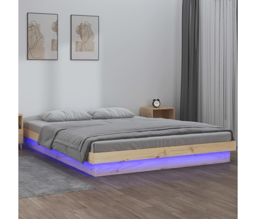 vidaXL Estructura de cama con LED de madera maciza 160x200 cm