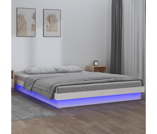 Estructura cama LED sin colchón madera maciza blanco 160x200 cm