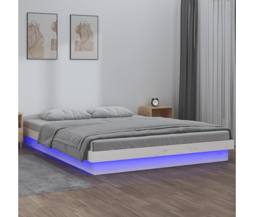 Estructura cama LED sin colchón madera maciza blanco 200x200 cm