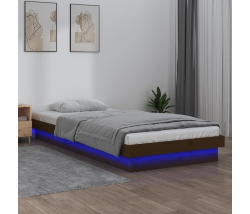 Estructura cama individual LED sin colchón madera marrón miel