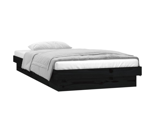 vidaXL Estructura de cama con LED madera maciza negra 90x190 cm