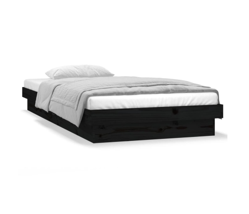 vidaXL Estructura de cama con LED madera maciza negra 90x190 cm