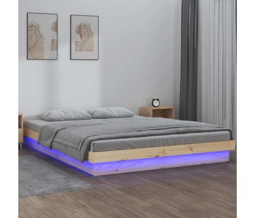 Estructura de cama doble pequeña LED sin colchón madera maciza