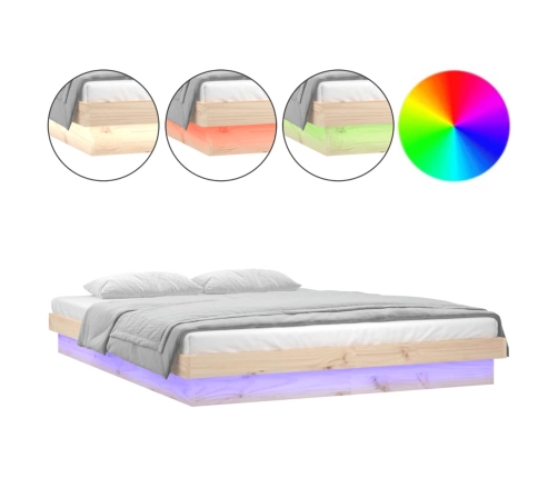 Estructura de cama doble LED sin colchón madera maciza