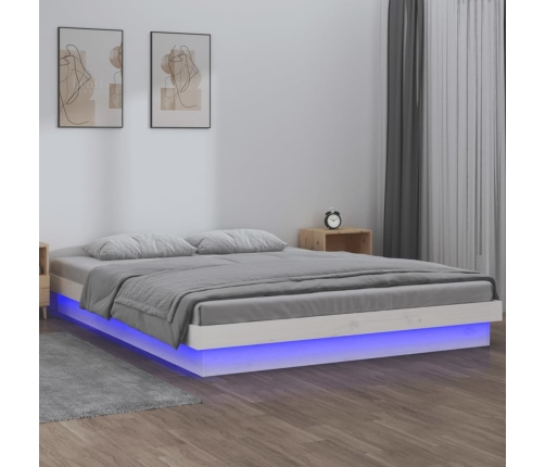 vidaXL Estructura de cama con LED madera maciza blanco 135x190 cm