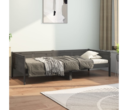 vidaXL Sofá cama de madera maciza de pino gris 90x200 cm