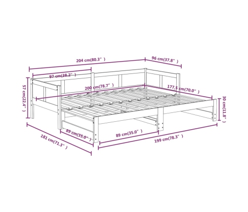 Sofá cama extraíble madera maciza de pino 2x(90x200) cm