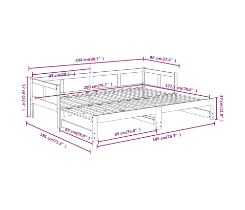 Sofá cama extraíble madera maciza marrón miel 2x(90x200) cm