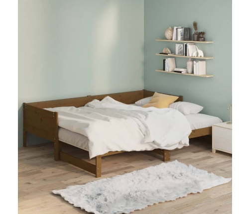 Sofá cama extraíble madera maciza marrón miel 2x(90x200) cm