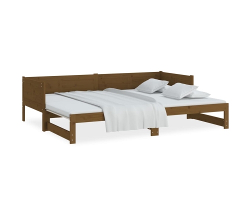 Sofá cama extraíble madera maciza marrón miel 2x(90x200) cm