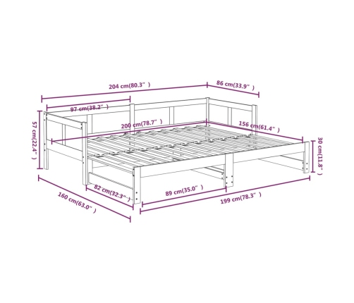 Sofá cama extraíble madera maciza de pino blanco 2x(80x200) cm