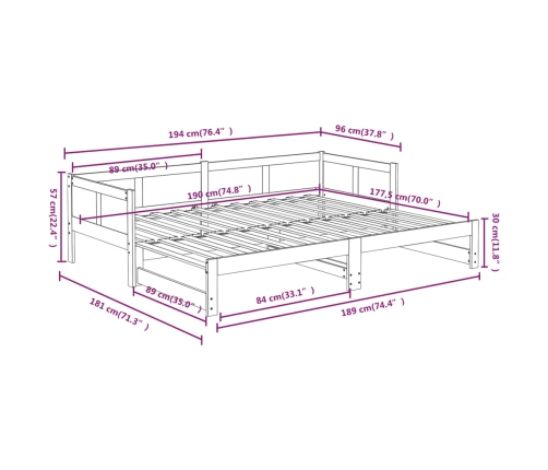 Sofá cama extraíble madera maciza de pino 2x(90x190) cm