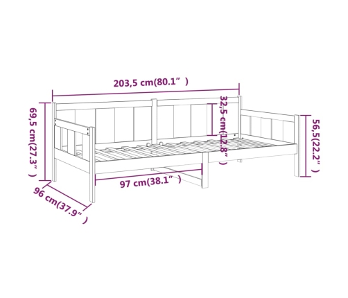 Sofá cama sin colchón madera maciza pino marrón miel 90x200 cm