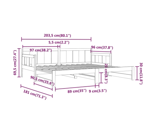 Sofá cama extraíble madera maciza de pino 2x(90x200) cm