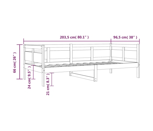Sofá cama sin colchón madera maciza pino marrón miel 90x200 cm