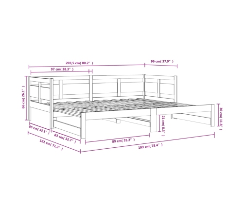 Sofá cama extraíble madera maciza de pino 2x(90x200) cm