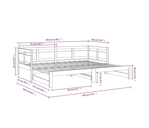 Sofá cama extraíble madera maciza de pino 2x(80x200) cm