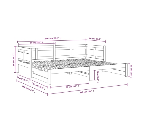 Sofá cama extraíble sin colchón marrón miel 2x(80x200) cm