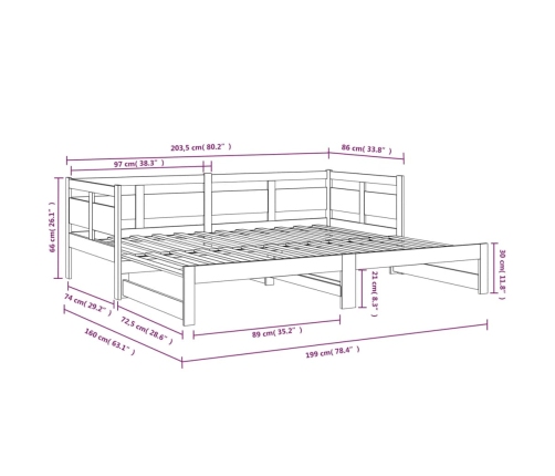 Sofá cama extraíble sin colchón negro 2x(80x200) cm