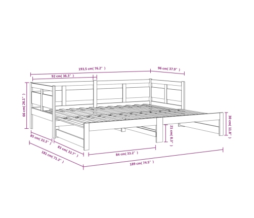 Sofá cama extraíble sin colchón blanco 2x(90x190) cm