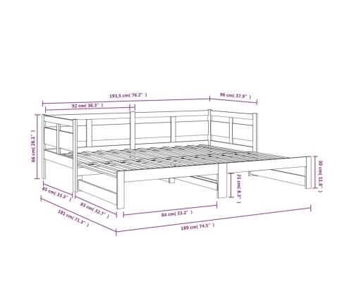 Sofá cama extraíble sin colchón negro 2x(90x190) cm