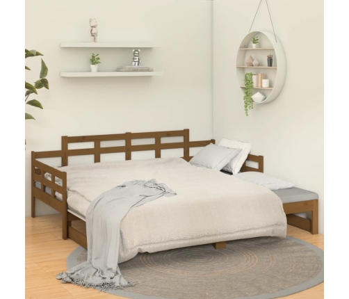 Sofá cama extraíble madera maciza pino marrón miel 2x(90x200)cm