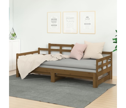 Sofá cama extraíble madera maciza pino marrón miel 2x(90x200)cm