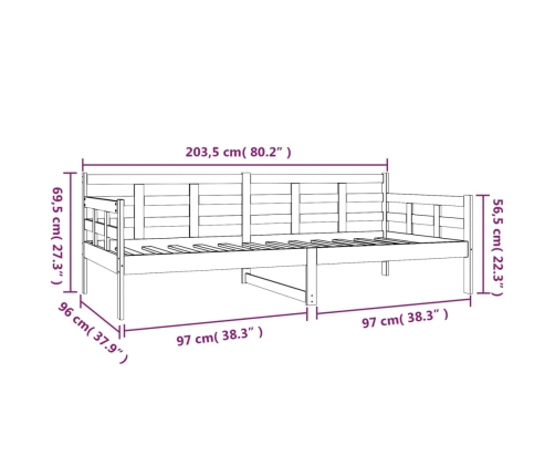 Sofá cama sin colchón madera maciza de pino negro 90x200 cm